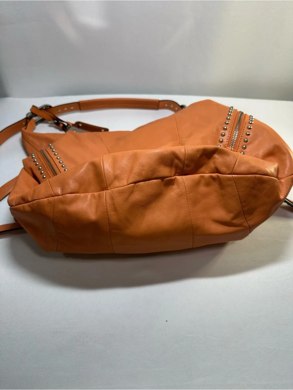 B. Makowsky Peach Leather Studded Hobo Bag Zip Wallet Set Leopard Lining Y2K⁠